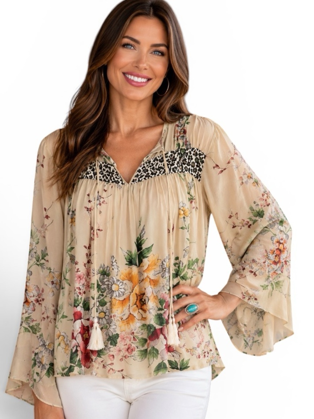 Johnny Was Kofi tasselled silk blouse NWT